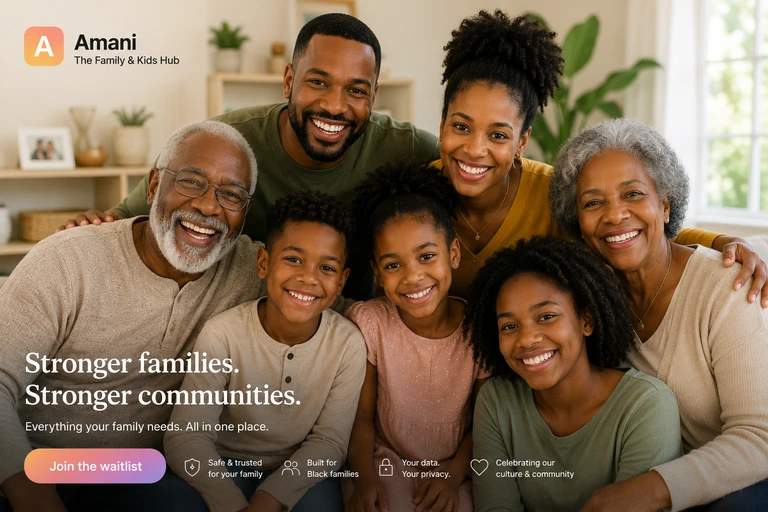 Smiling multigenerational Black family together at home